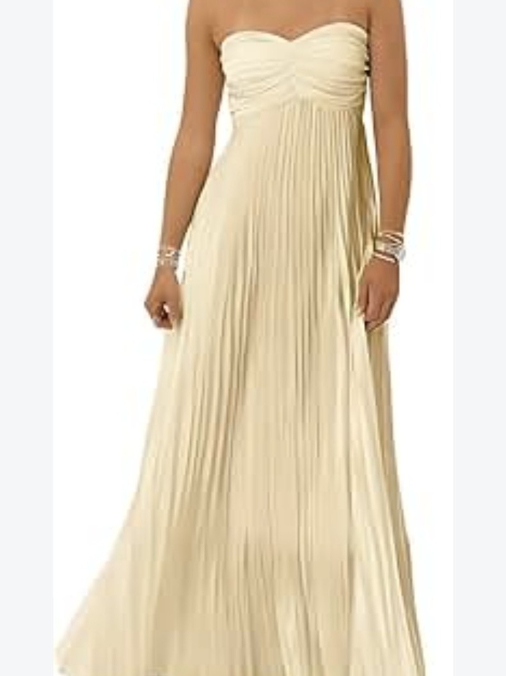 Strapless Pleated Maxi Dress in Soft Yellow Lined Back Lace Up Med. READ